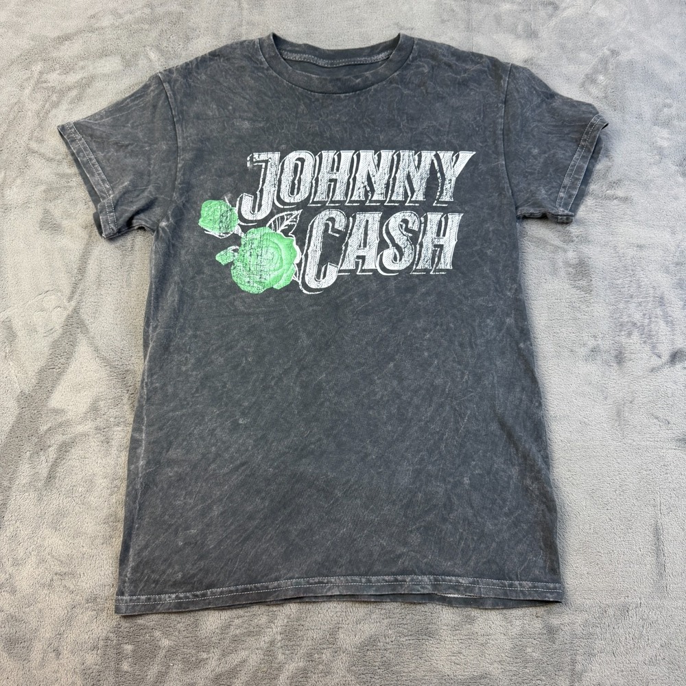Johnny Cash Shirt Mens Small Roses Western Tee‎ Acid Wash Comfort Adult Retro